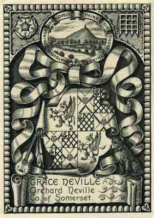 Ex-libris of Grace Neville, a typical design by Miss Helard