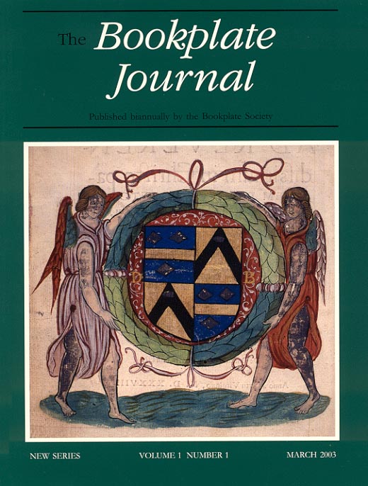Cover of March 2003 issue of The Bookplate Journal showing the handcoloured bookplate 
                of Cardinal David Beaton